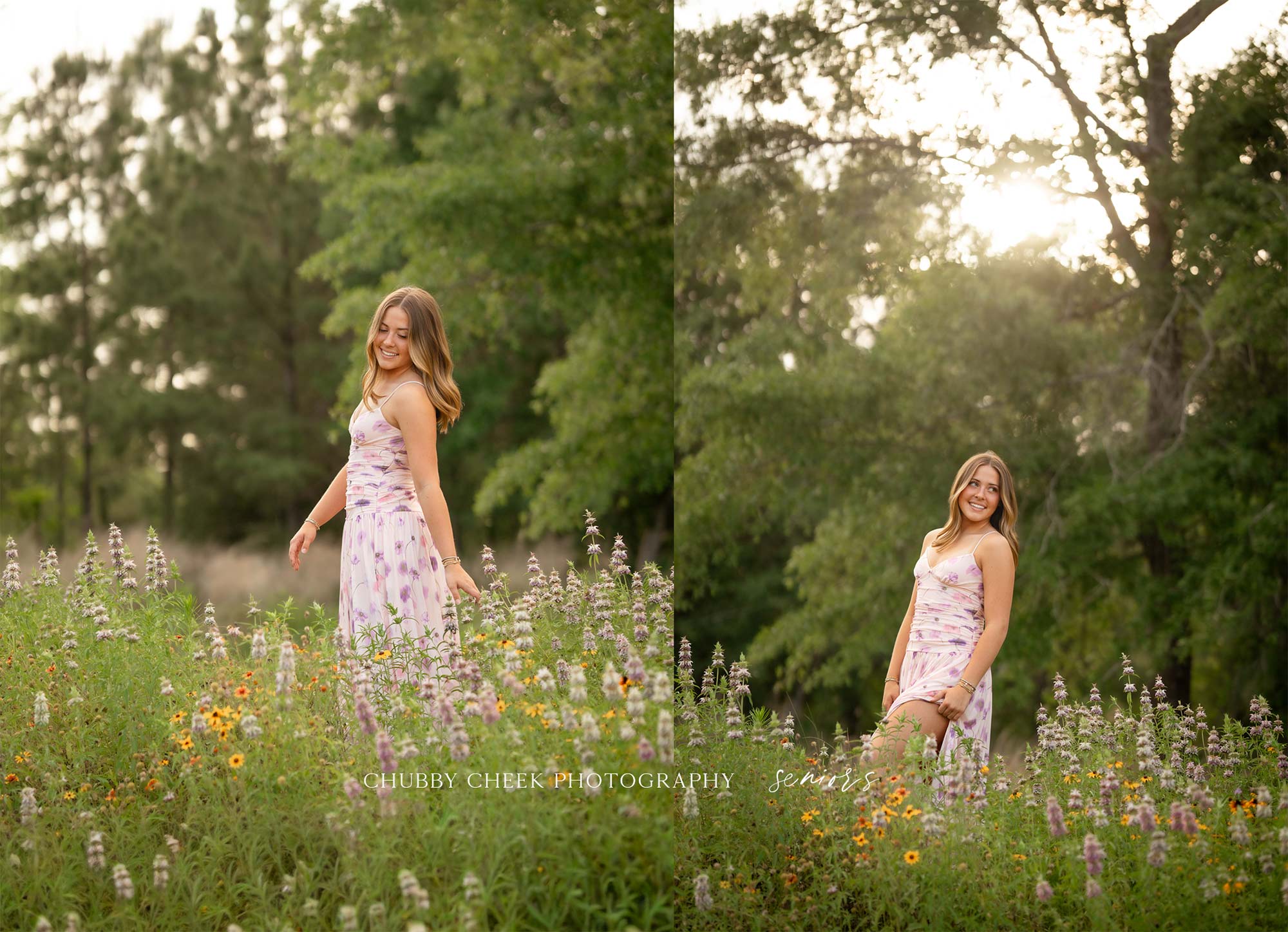 senior photos in a wildflower field in houston texas